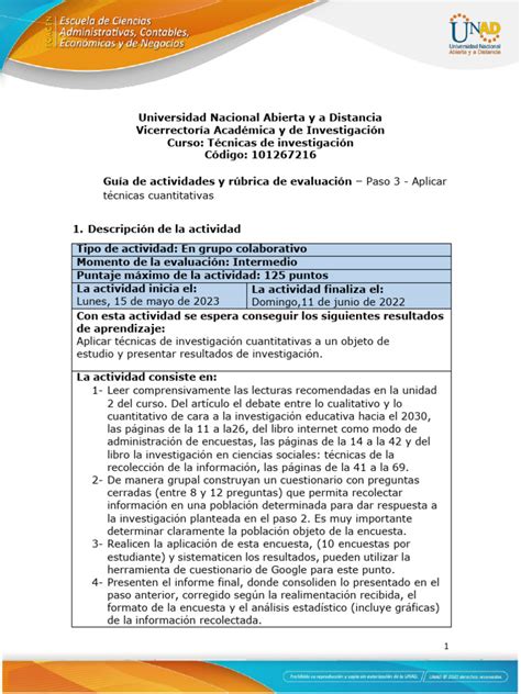 Guia De Actividades Y Rúbrica De Evaluación Actividad Paso 3 Aplicar