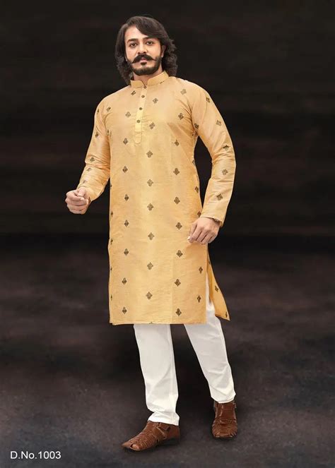 Yellow Art Silk Punjabi Kurta Pajama Gunj Fashion