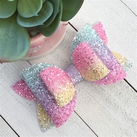 Rainbow Glitter Hair Bows Glitter Bows Valentines Etsy Glitter