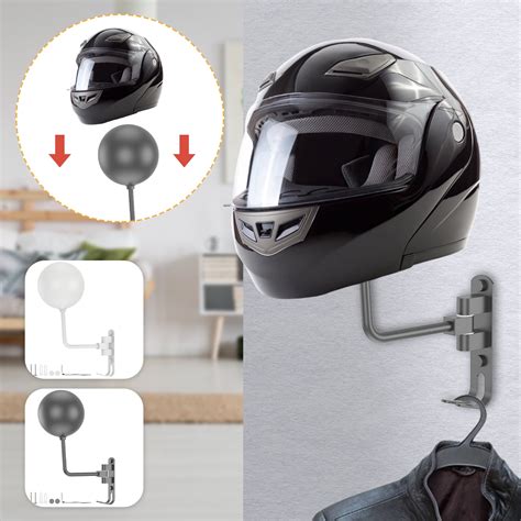 Retrok Motorcycle Helmet Holder Wall Mount 180° Rotation Helmet Hanger With Hooks Steel Helmet