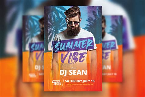 Event Announcement Flyer Template With Palms Trees At Background Free