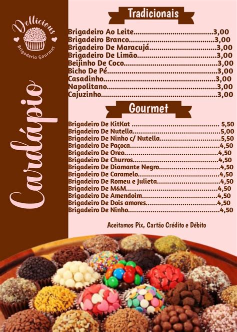 Cardápio De Brigadeiros Receitas doces para vender Embalagens para