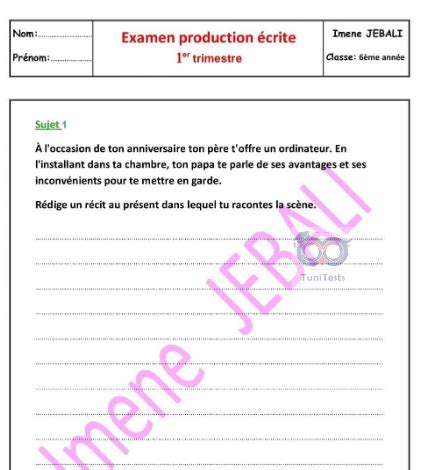 Tunitests Tn Cours Production Crite Me Ann E Primaire