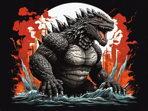 Monstruo De Godzilla En El Mar Ilustraci N Vectorial De Arte Digital