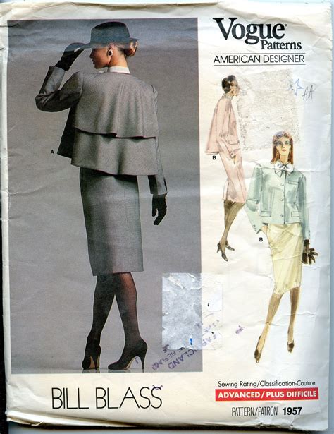 Bill Blass Loose Fitting Back Overlay Jacket And Straight Lined Skirt Sewing Pattern Size 10