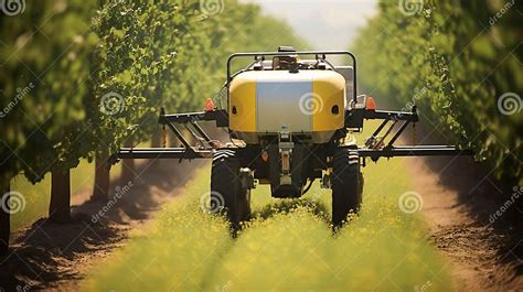 Stockphoto Autonomous Herbicide Sprayer Spraying Weeds On The Orchard