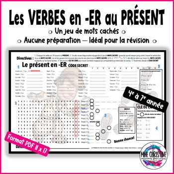 Les Verbes Er Au Pr Sent I Mots Cach S I French Present Er Verbs Word