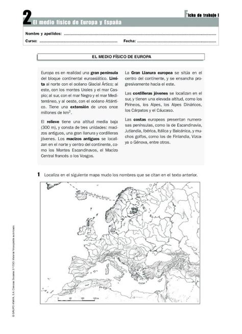 PDF 2 El medio físico de Europa y España Ficha de trabajo I PDF