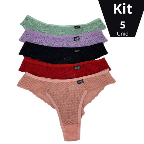 Kit 5 Calcinhas em renda Fio dental Sexy lingerie forro algodão tanga Adulta Shopee Brasil