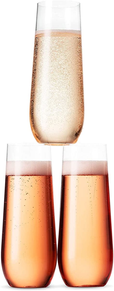 Munfix 48 Pack Stemless Plastic Champagne Flutes Disposable 9 Oz Clear