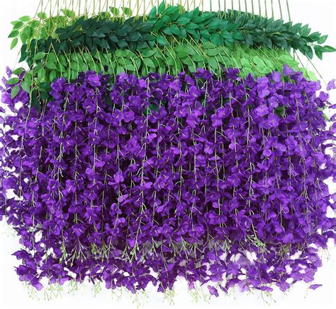 Aoleytech 12 Pcs Artificial Wisteria Flowers Fake Hanging Basket Flower