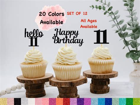 11th Birthday Cupcake Toppers Set Of 12 11th Birthday Decorations Party