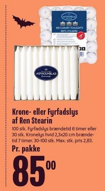 Krone eller fyrfadslys af ren stearin tilbud hos Min Købmand