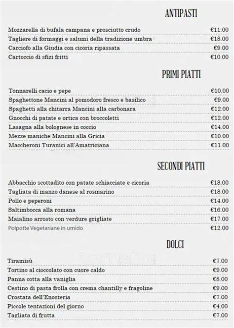 Menu At Enosteria Capolecase Restaurant Rome Via Di Capo Le Case