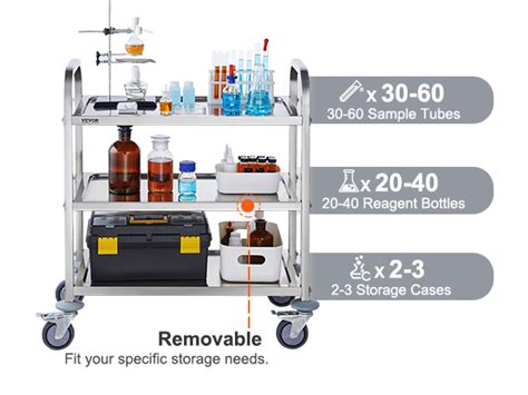 VEVOR Carro utilitario de laboratorio móvil de acero inoxidable de 3