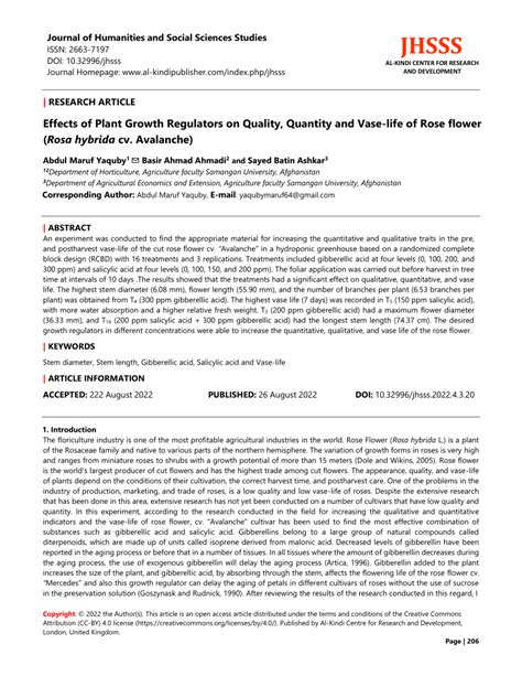 Pdf Effects Of Plant Growth Regulators On Quality Quantity And Vase