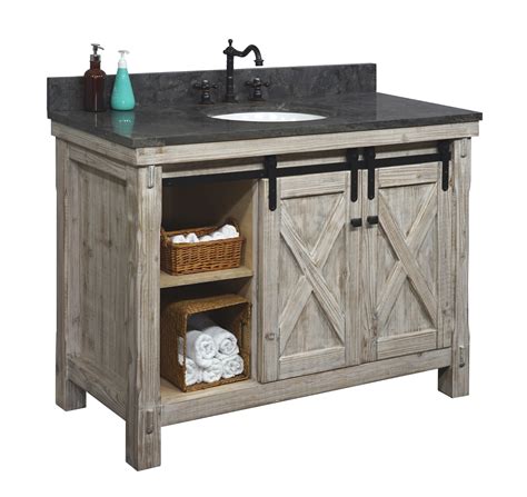 Rustic Solid Fir Barn Door Style Single Sink White Wash Finish