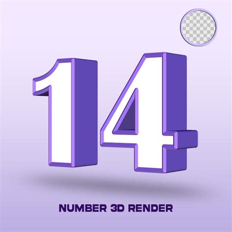 Premium PSD | 3d render number 14 white purple color