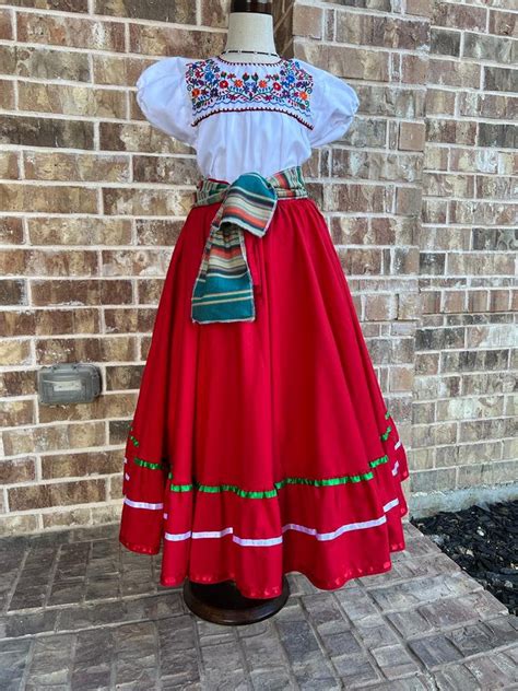 Girls Red Folk Skirt Mexican Traditional Skirt Double Circle Etsy