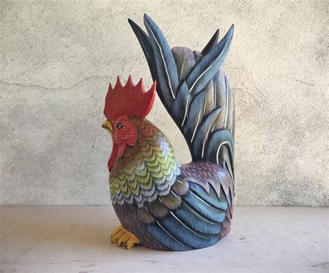 Vintage Wooden Rooster Statue Folk Art Primitive Decor Rustic