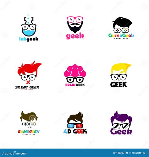 Geek Logo Set Geek Logo Template Geek Head Logo Set Vector Stock