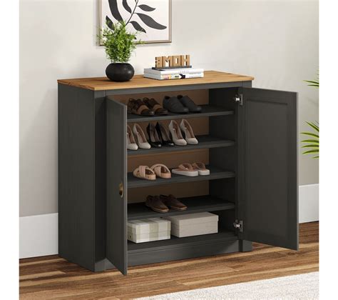 Buffet Bolton Avec 2 Portes En Pin Massif Lasuré Gris Anthracite Et