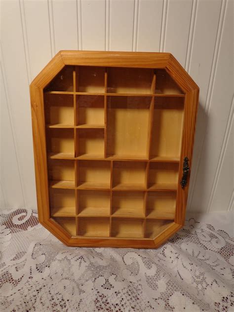 Wood Divided Curio Cabinet Shadow Box With Glass Door Etsy Shadow