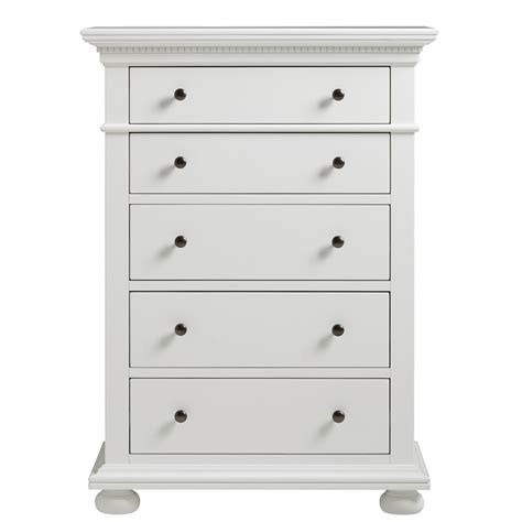 Five Drawer Wood Tall Bedroom Chest In White U099h130