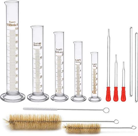 Qwork® Glass Graduated Cylinder5ml10ml50ml100mlwith 3 Glass Dropper 2 Cleaning Brush 1