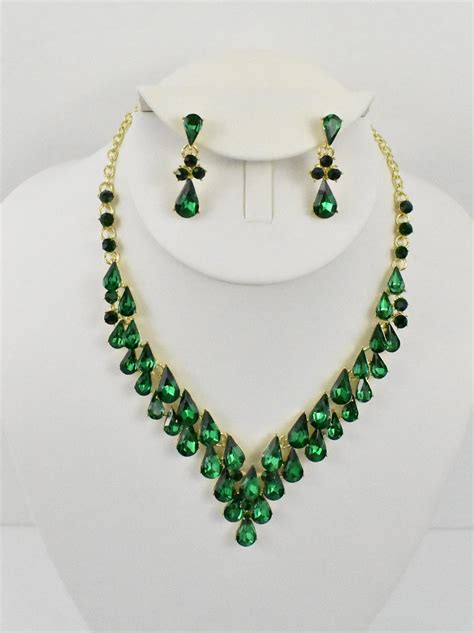 Emerald Green Rhinestone Necklace Green Statement Necklace Etsy