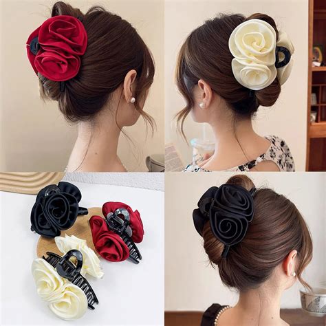 Amazon Large Flower Hair Claws Pcs Rose Silk Floral Bow Clips