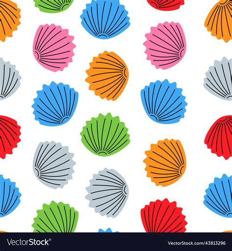 Scallop sea shell seamless pattern colored Vector Image