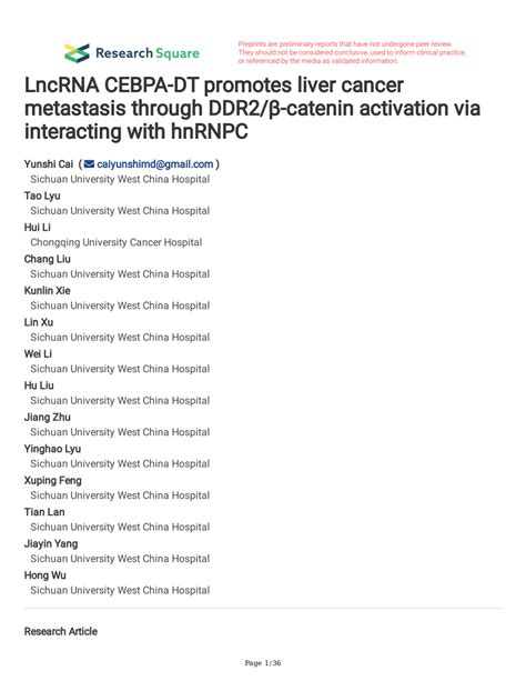 Pdf Lncrna Cebpa Dt Promotes Liver Cancer Metastasis Through Ddr2β