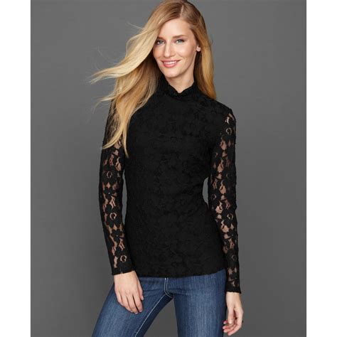 Inc International Concepts Long Sleeve Lace Turtleneck In Black Lyst