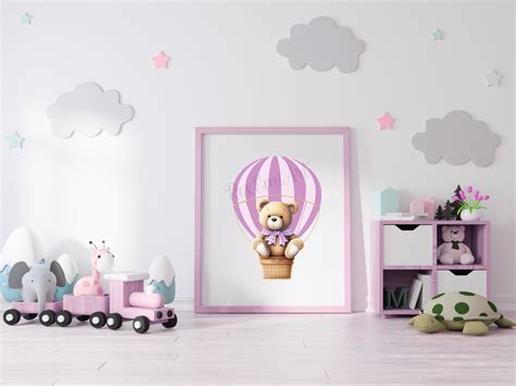 Pink Teddy Bear Clipart Hot Air Balloon Clipart For Baby Etsy