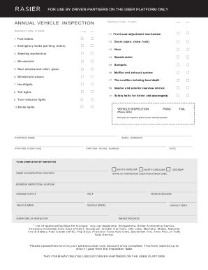 Fillable Online Official Uber Inspection Form For North South