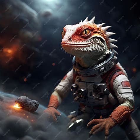 Premium Photo | A scary lizard in space