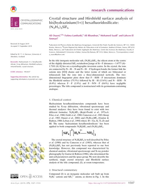 Pdf Crystal Structure And Hirshfeld Surface Analysis Of Bis