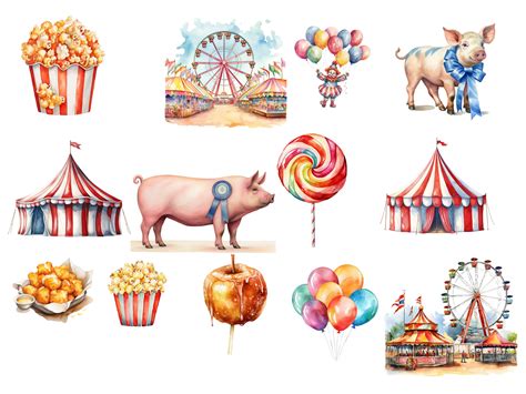 37 State Fair Carnival Festival Watercolor Clipart Sublimation Design ...