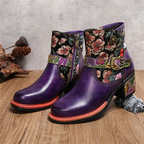 Cheap Johnature Vintage Floral High Heeled Women S Boots Genuine