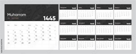 Hijri Calendar Or Islamic Calendar 1445 And Gregorian Calendar 2023