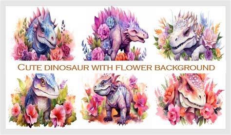 Cute Dinosaur with Flower Graphic by La Rosna · Creative Fabrica