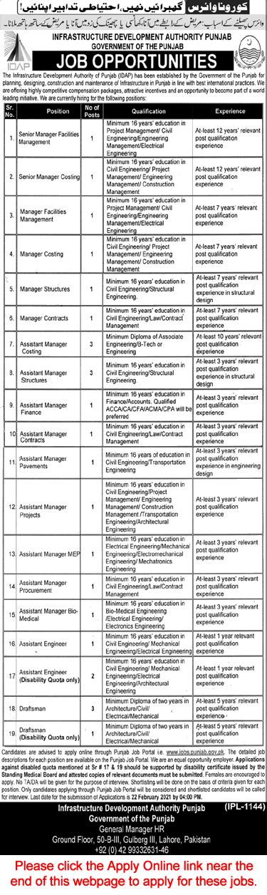 Infrastructure Development Authority Punjab Jobs 2021 February IDAP