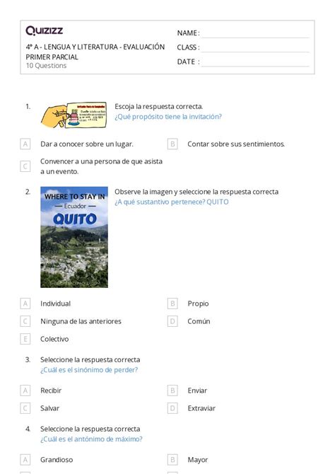 Respuesta A La Literatura Hojas De Trabajo Para Grado En Quizizz