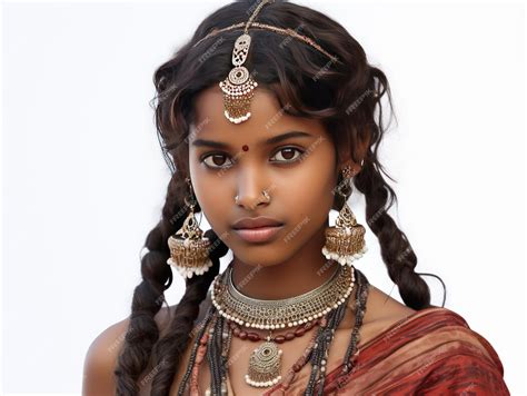 Premium Ai Image Indian Village Girl In Tribal Dress And Adornments Reflecting The Cultural