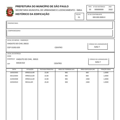 Histórico da Edificação CEDI Cadastro de Edificações