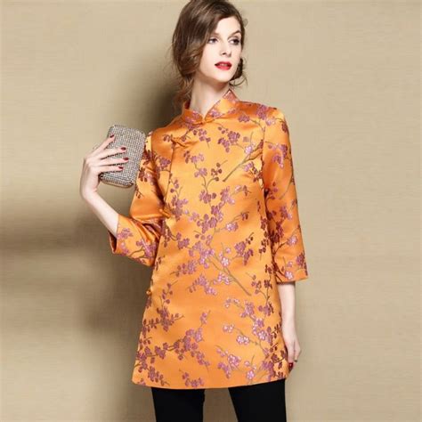 Attractive Jacquard Qipao Cheongsam Jacket Orange