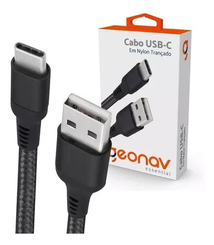 Cabo Carregador Usb Tipo C Nylon 1 Metro Geonav Preto Parcelamento Sem Juros