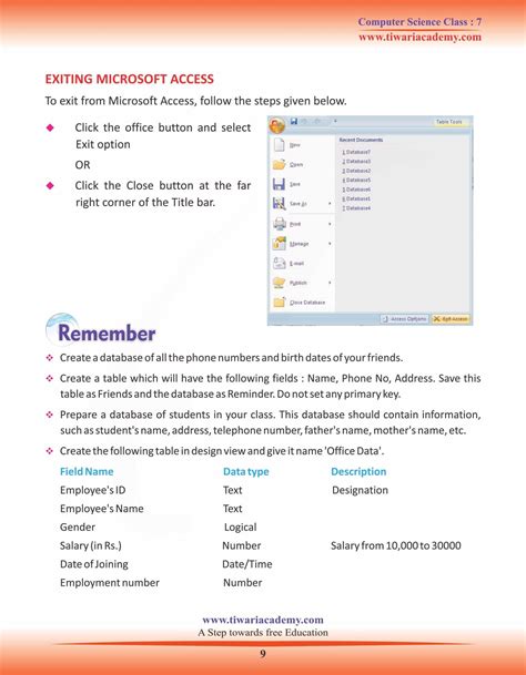 Class 7 Computer Science Chapter 5 Microsoft Access