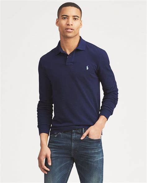 Slim Fit Mesh Long Sleeve Polo Ralph Lauren UK Long Sleeve Polo